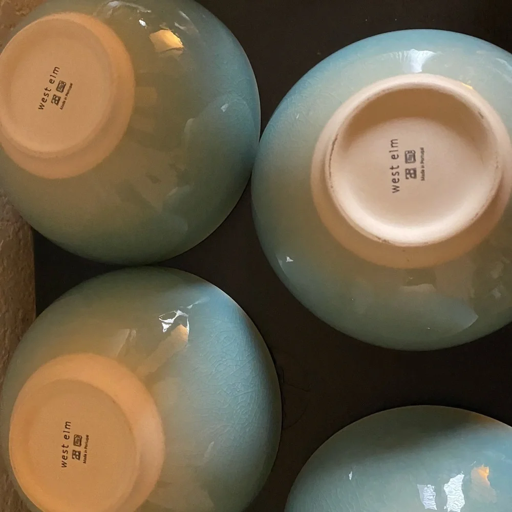 5 West Elm Light Blue Organic Alta Reactive Crackle Finish Soup Cereal Bowls
